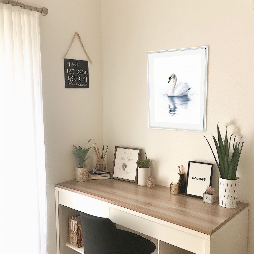 グレースフル スワンのアートポスター机配置イメージ