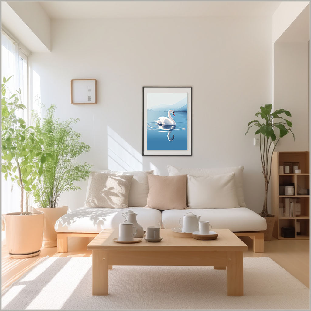 グレースフル スワンのアートポスターリビング配置イメージ