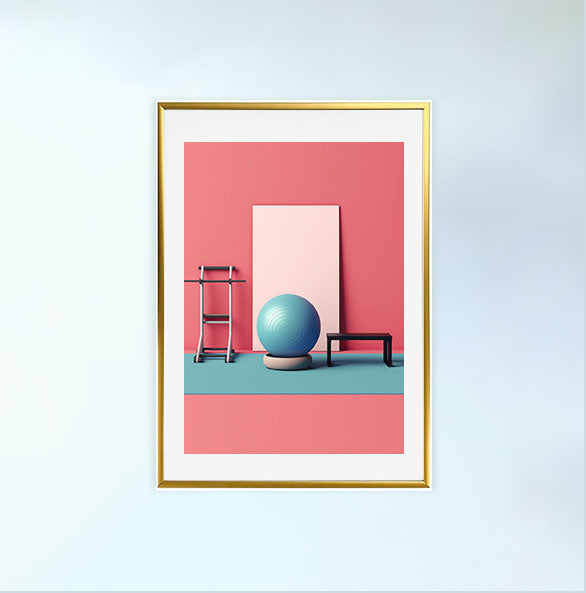 ジムのトレーニングのアートポスター金フレームあり