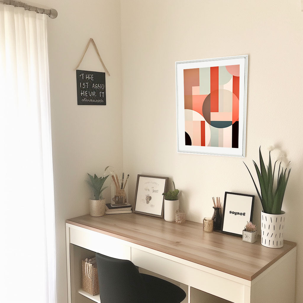 調和のとれたコントラストのアートポスター机配置イメージ