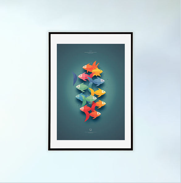 ハルモニアススクールオブフィッシュのアートポスター黒フレームあり