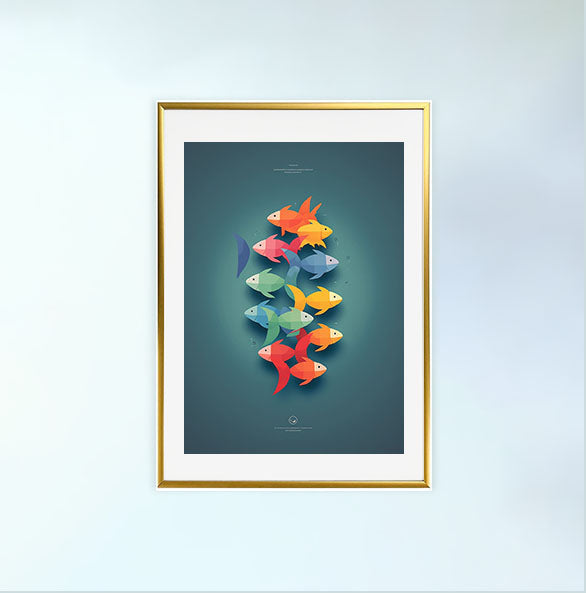 ハルモニアススクールオブフィッシュのアートポスター金フレームあり