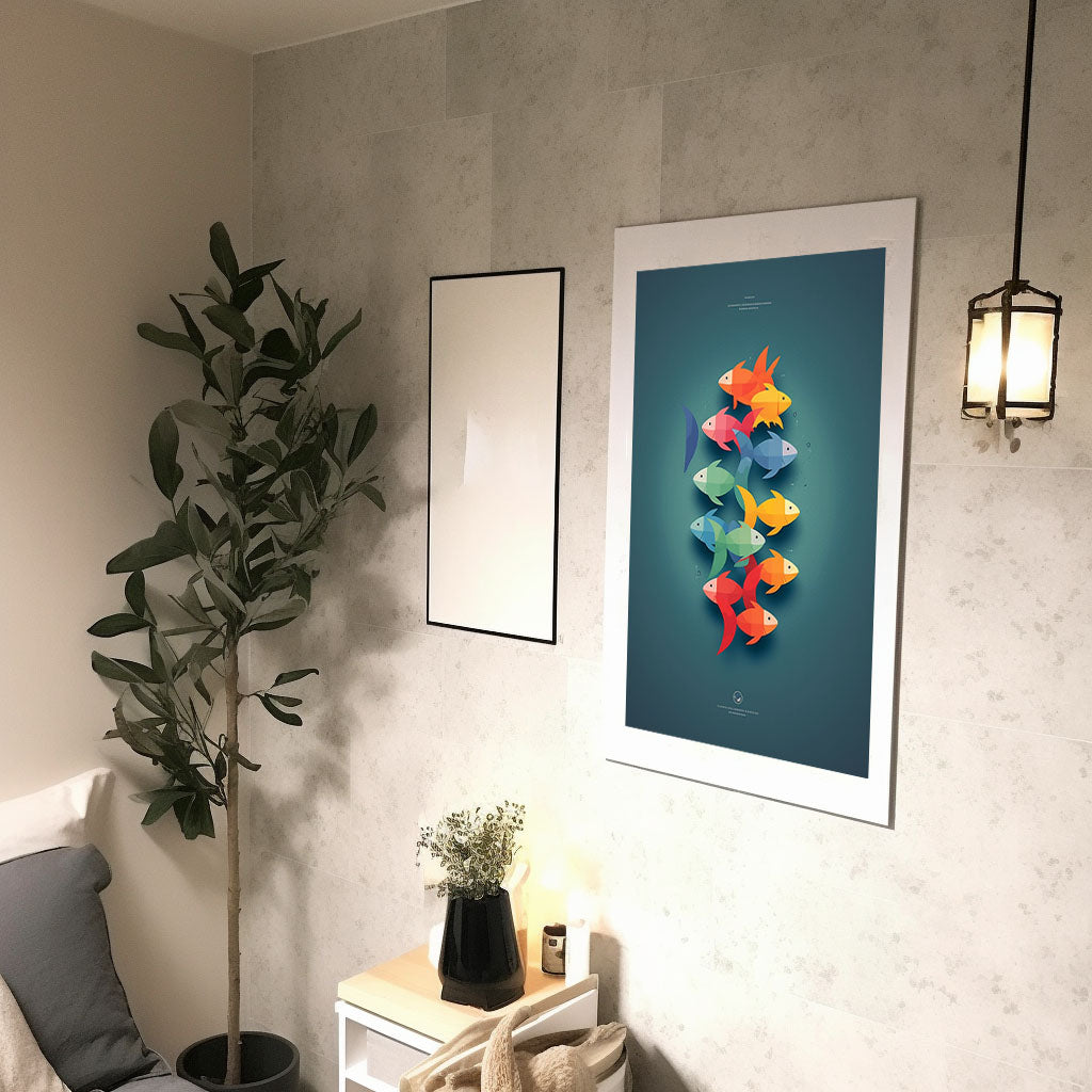 ハルモニアススクールオブフィッシュのアートポスター廊下配置イメージ