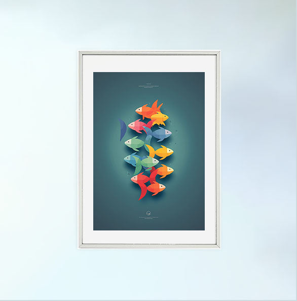 ハルモニアススクールオブフィッシュのアートポスター銀フレームあり