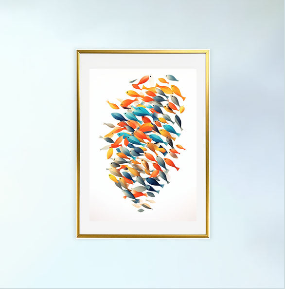 ハルモニアススクールオブフィッシュのアートポスター金フレームあり