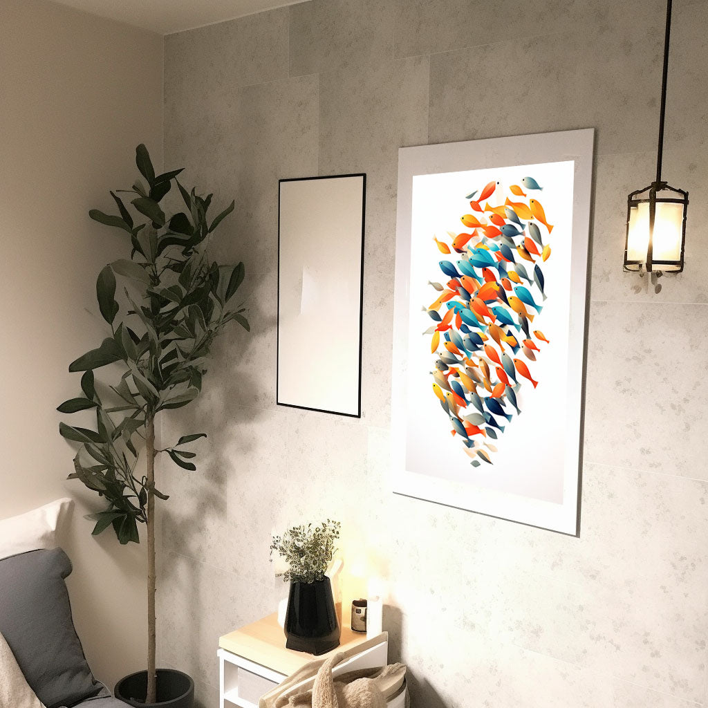 ハルモニアススクールオブフィッシュのアートポスター廊下配置イメージ