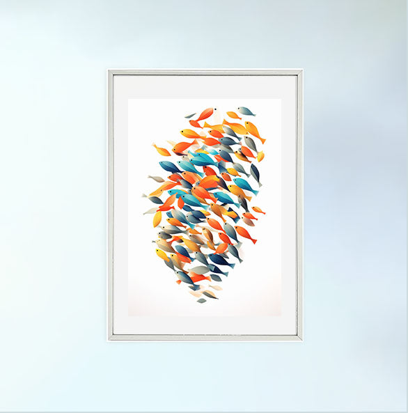ハルモニアススクールオブフィッシュのアートポスター銀フレームあり