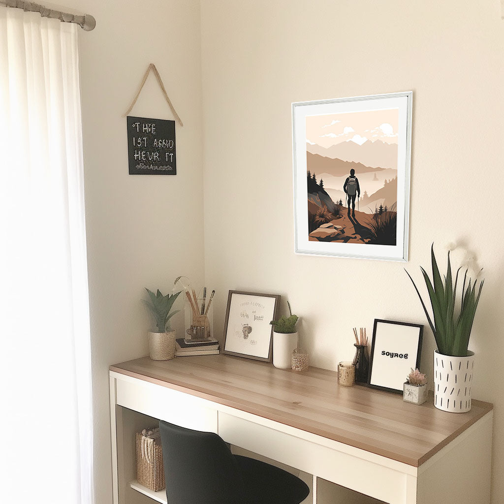 ハイキングの景色のアートポスター机配置イメージ