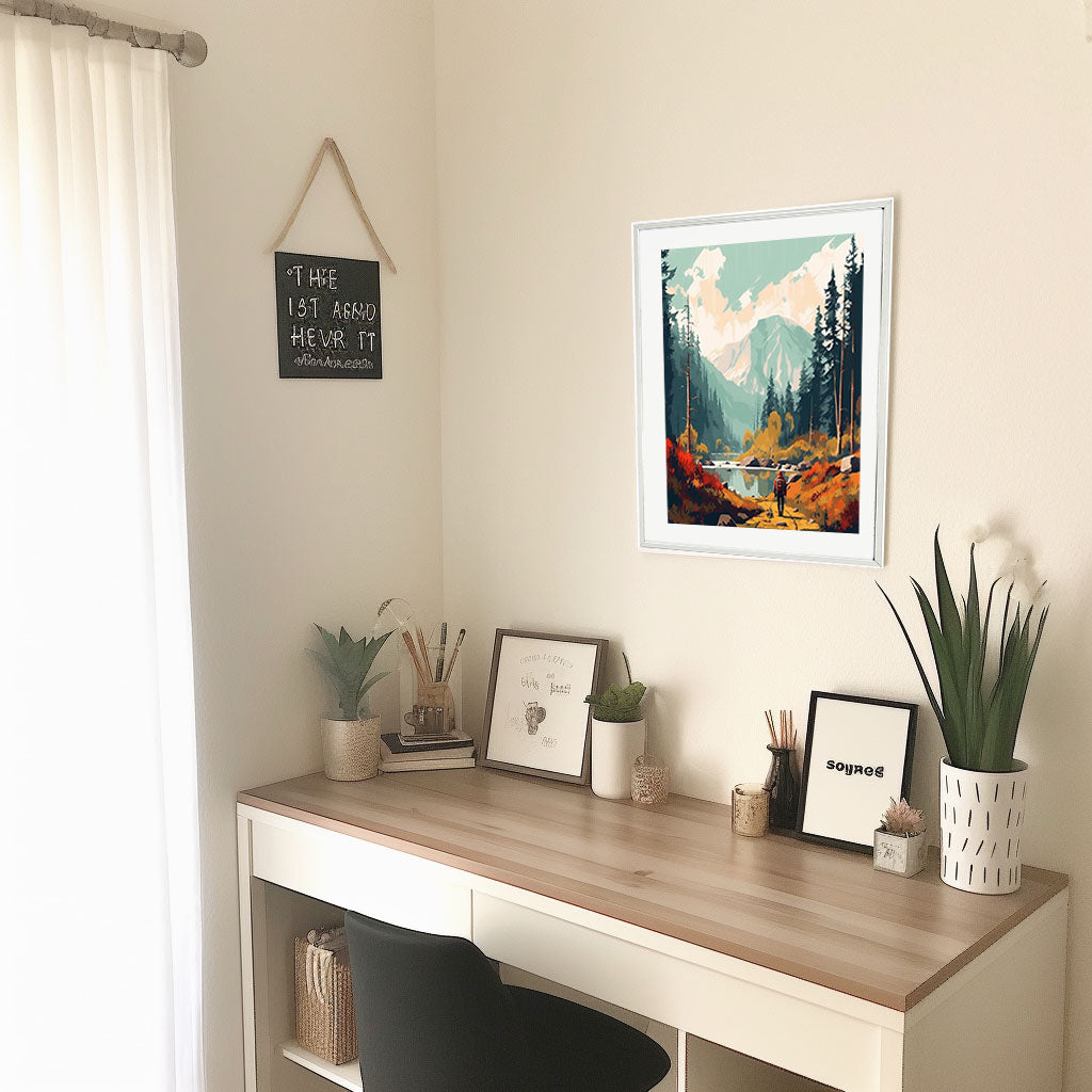 ハイキングの景色のアートポスター机配置イメージ