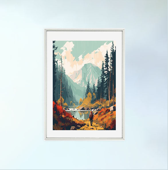 ハイキングの景色のアートポスター銀フレームあり