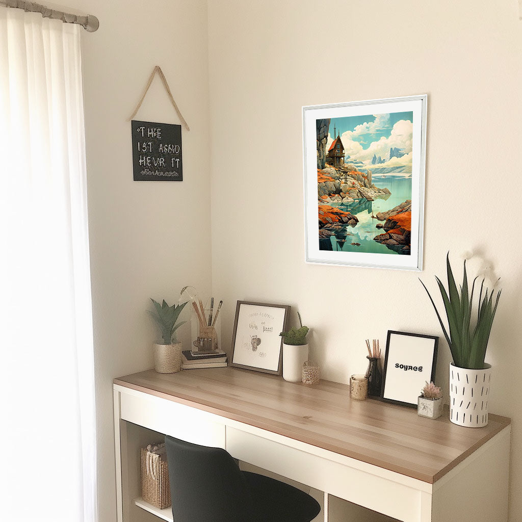 ハイキングの景色のアートポスター机配置イメージ