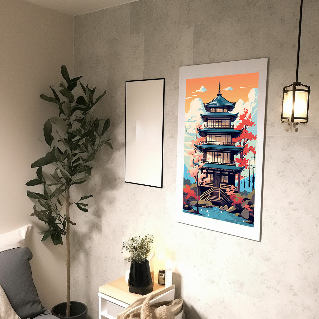 和風の建物のアートポスター廊下配置イメージ