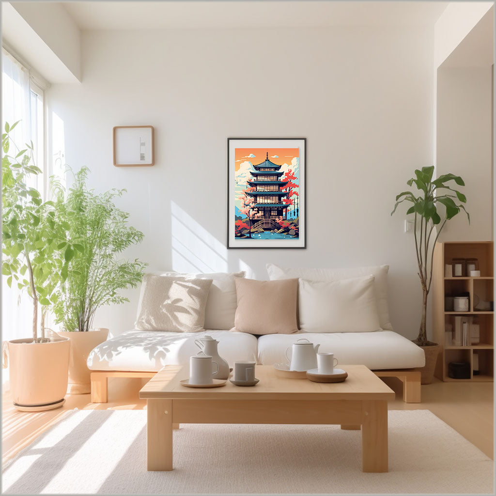 和風の建物のアートポスターリビング配置イメージ