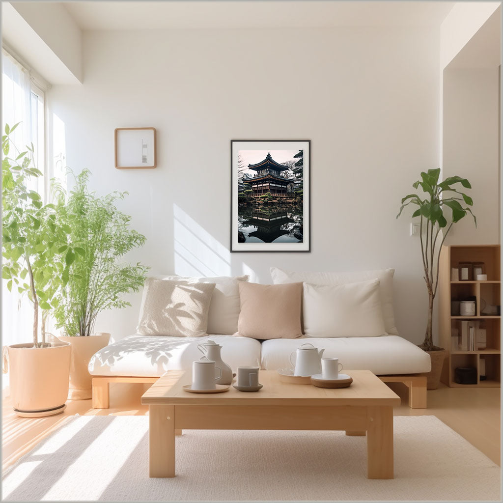 和風の建物のアートポスターリビング配置イメージ