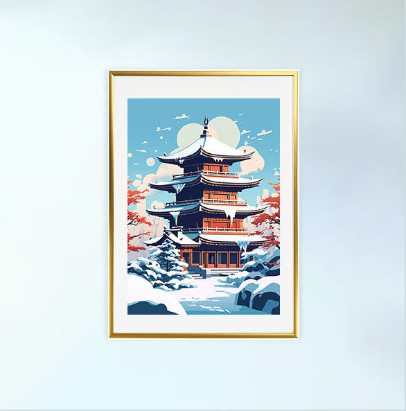 和風の建物のアートポスター金フレームあり
