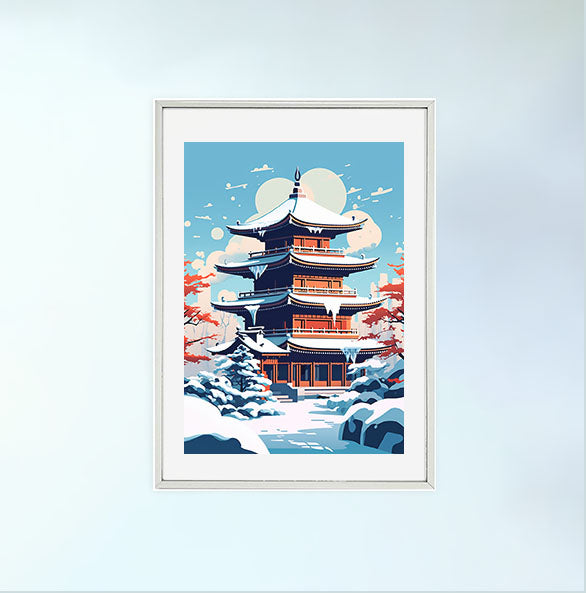 和風の建物のアートポスター銀フレームあり