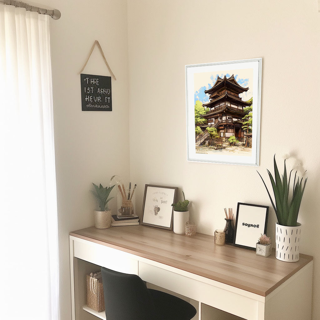 和風の建物のアートポスター机配置イメージ