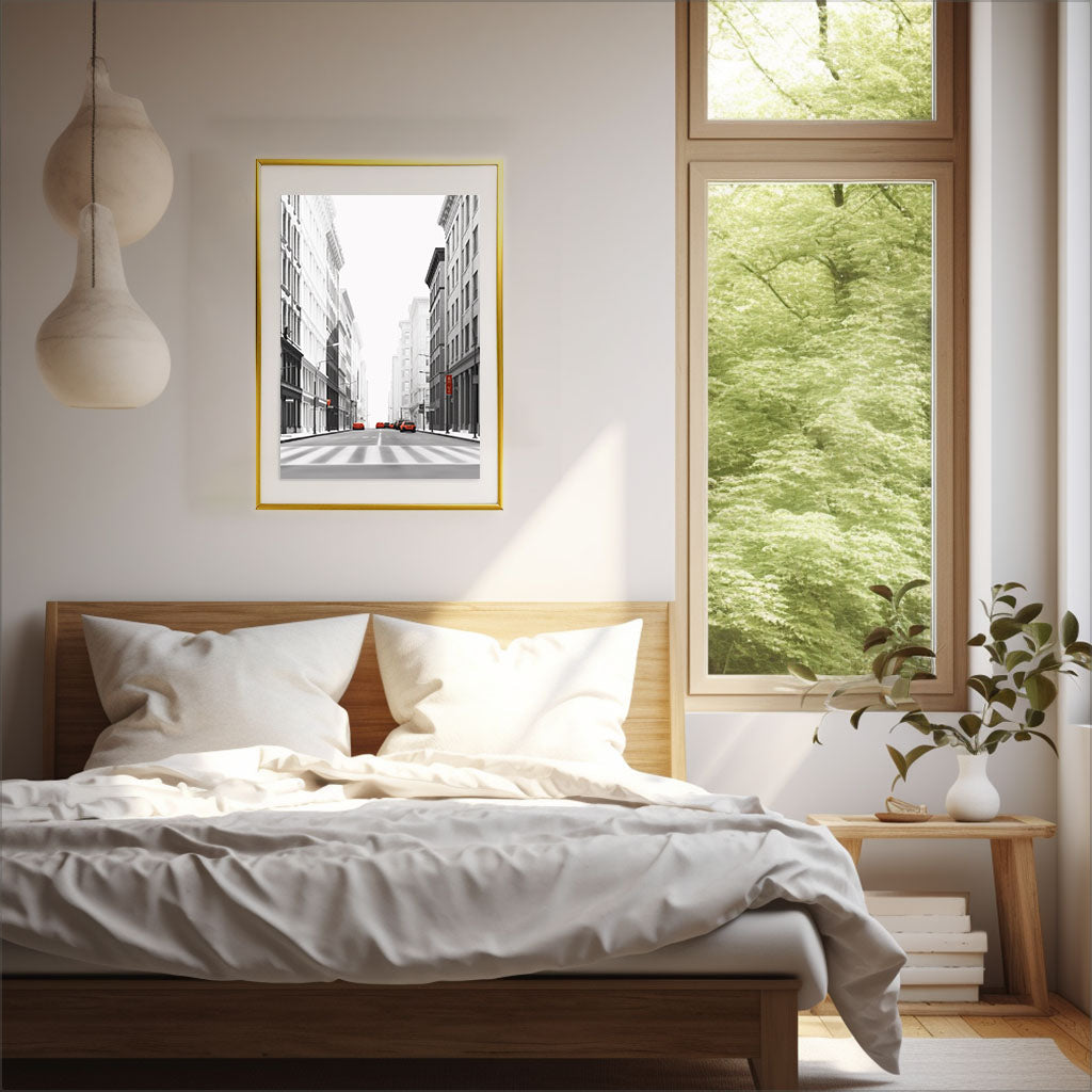 マンハッタンの街並みのアートポスター寝室配置イメージ