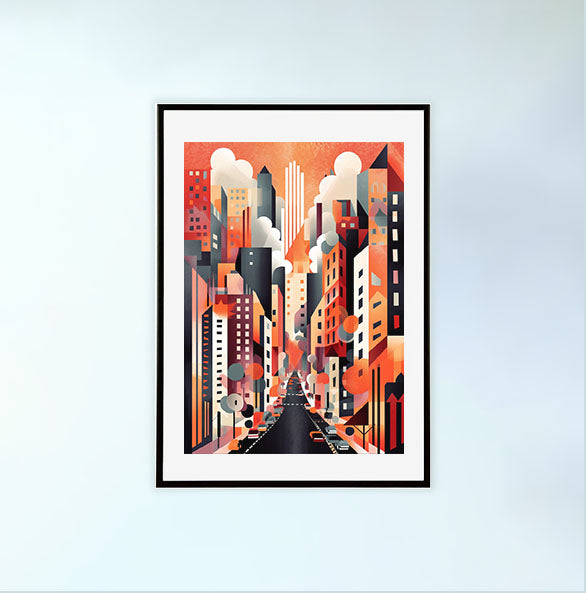 マンハッタンの街並みのアートポスター黒フレームあり