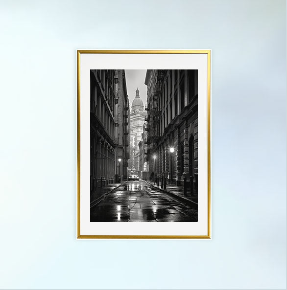 マンハッタンの街並みのアートポスター金フレームあり