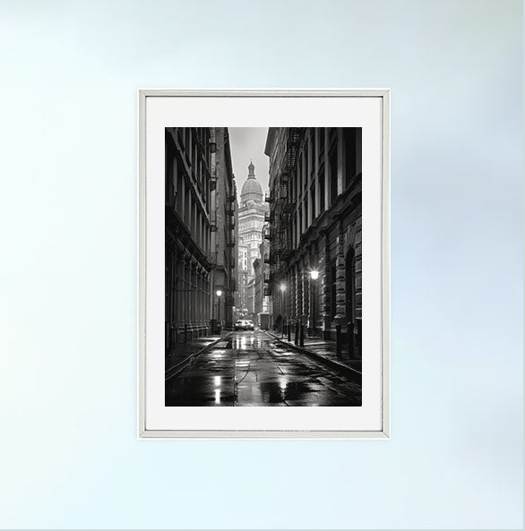 マンハッタンの街並みのアートポスター銀フレームあり