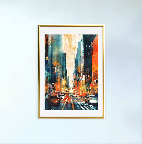 マンハッタンの街並みのアートポスター金フレームあり