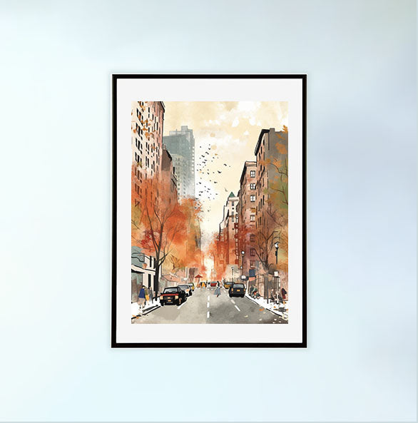 マンハッタンの街並みのアートポスター黒フレームあり