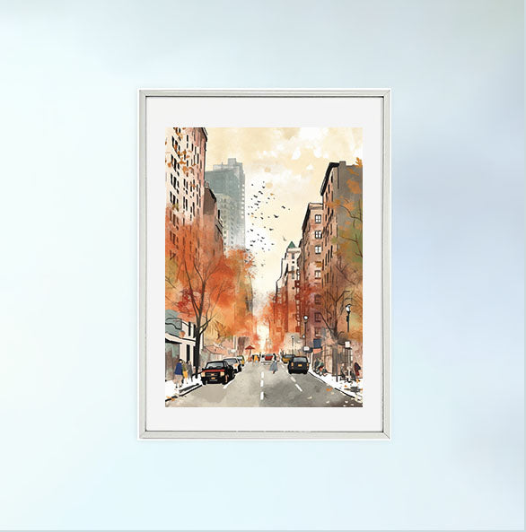 マンハッタンの街並みのアートポスター銀フレームあり