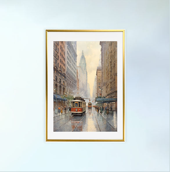 マンハッタンの街並みのアートポスター金フレームあり