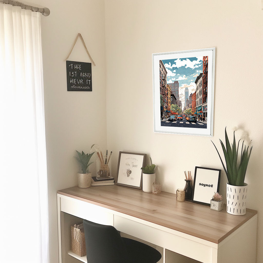 マンハッタンの街並みのアートポスター机配置イメージ