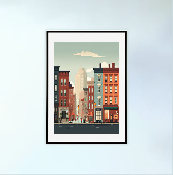 マンハッタンの街並みのアートポスター黒フレームあり