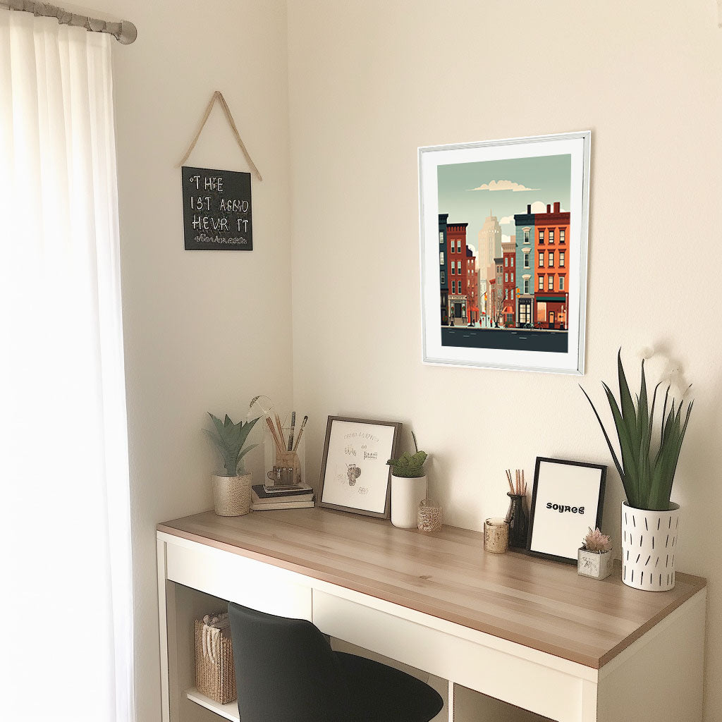 マンハッタンの街並みのアートポスター机配置イメージ