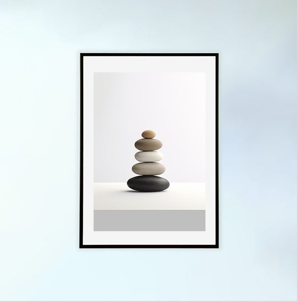 瞑想用禅ストーンズのアートポスター黒フレームあり