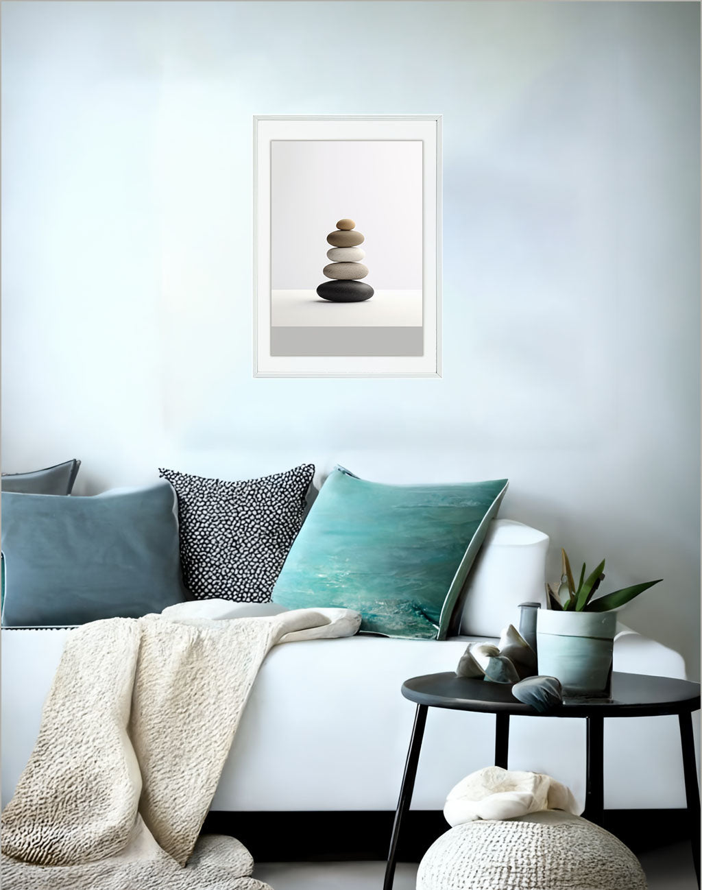 瞑想用禅ストーンズのアートポスターソファ配置イメージ