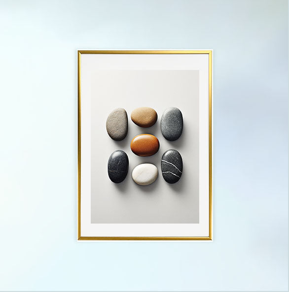 瞑想用禅ストーンズのアートポスター金フレームあり