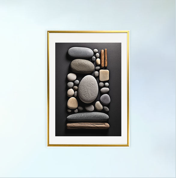 瞑想用禅ストーンズのアートポスター金フレームあり