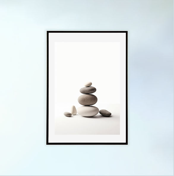 瞑想用禅ストーンズのアートポスター黒フレームあり
