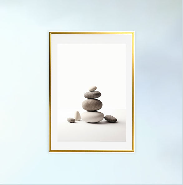 瞑想用禅ストーンズのアートポスター金フレームあり