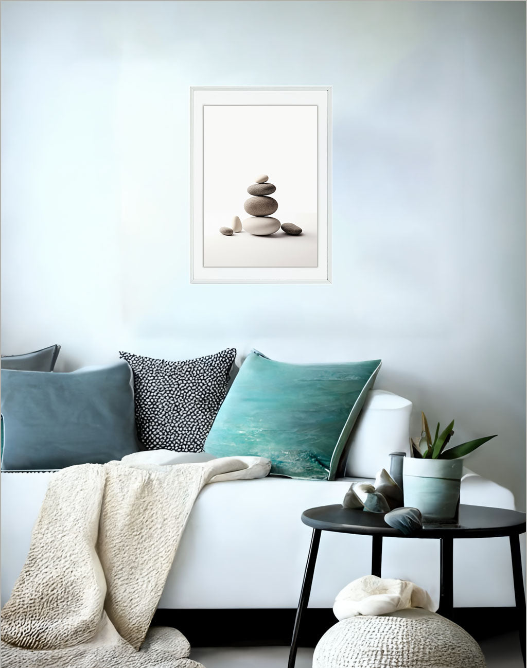 瞑想用禅ストーンズのアートポスターソファ配置イメージ