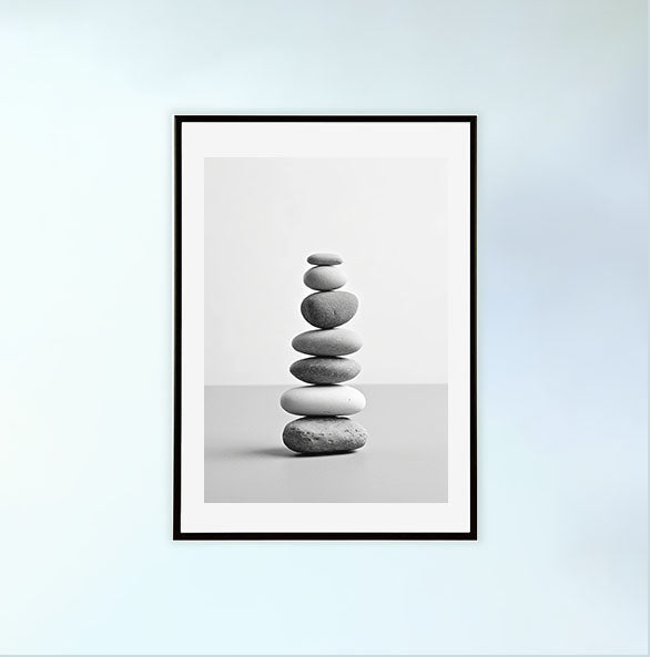 瞑想用禅ストーンズのアートポスター黒フレームあり
