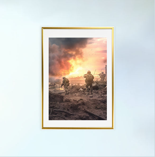 軍隊のシーンのアートポスター金フレームあり