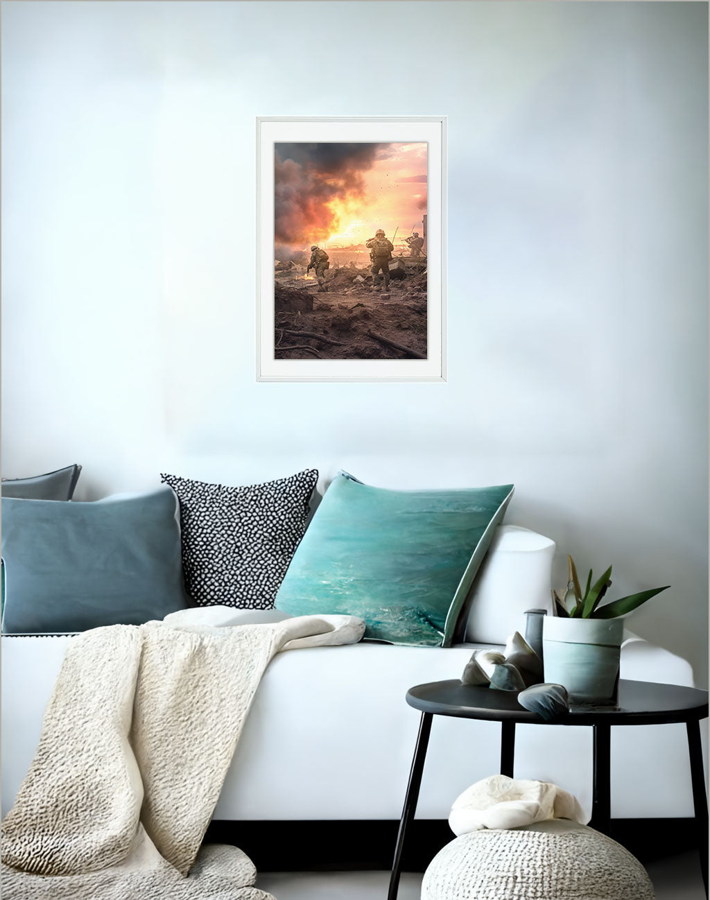 軍隊のシーンのアートポスターソファ配置イメージ