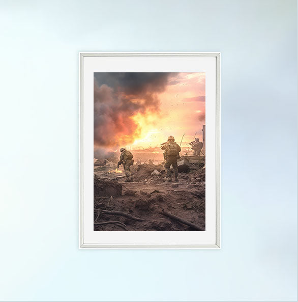 軍隊のシーンのアートポスター白フレームあり