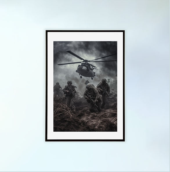軍隊のシーンのアートポスター黒フレームあり