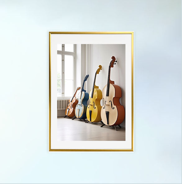 音楽の楽器のアートポスター金フレームあり