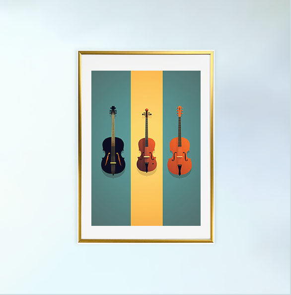 音楽の楽器のアートポスター金フレームあり