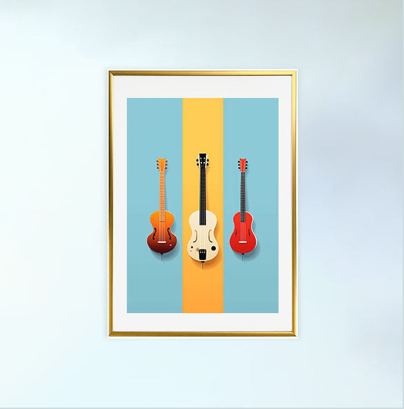 音楽の楽器のアートポスター金フレームあり