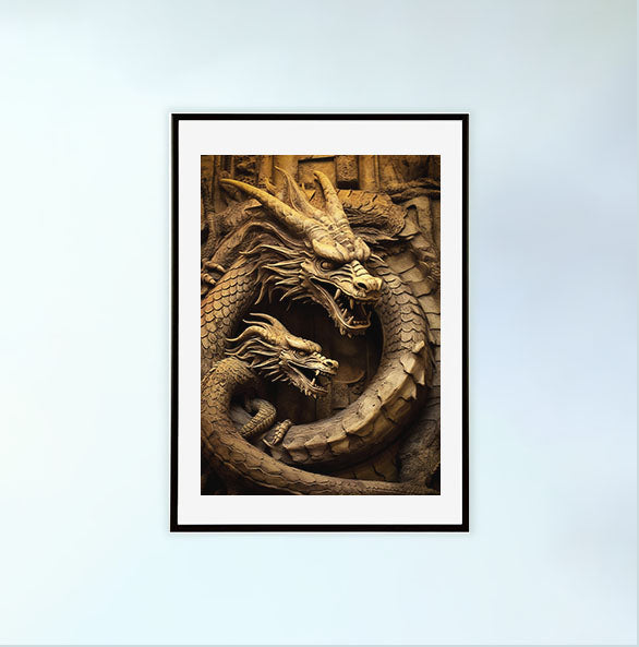 ミスティカルドラゴンのアートポスター黒フレームあり