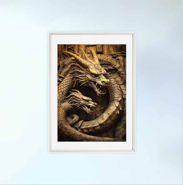 ミスティカルドラゴンのアートポスター白フレームあり