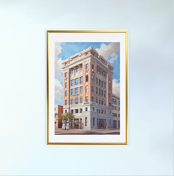 新しい建物のアートポスター金フレームあり